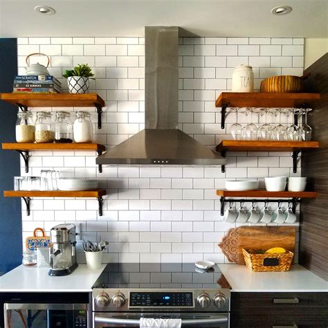 wall mounted open kitchen shelves